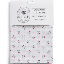 Coupon tissu imprimé Blossom 70x100cm coton blanc et rouge