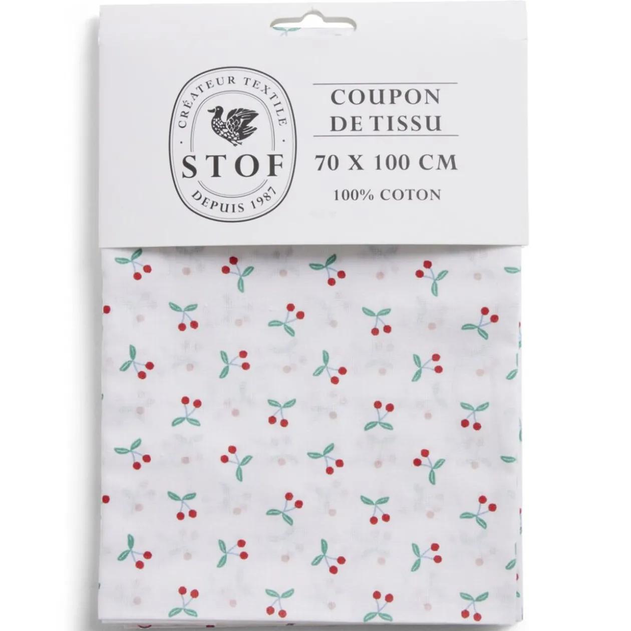 Coupon tissu imprimé Blossom 70x100cm coton blanc et rouge