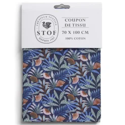 Coupon tissu imprimé Cahuita 70x100cm coton bleu marine