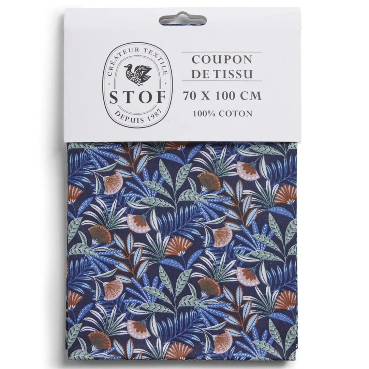 Coupon tissu imprimé Cahuita 70x100cm coton bleu marine