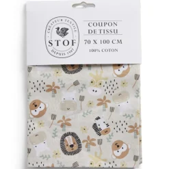 Coupon tissu imprimé Cokinou 70x100cm coton beige