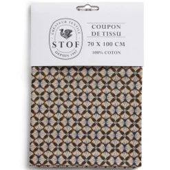 Coupon tissu imprimé Eugène 70x100cm coton bleu, noir et marron