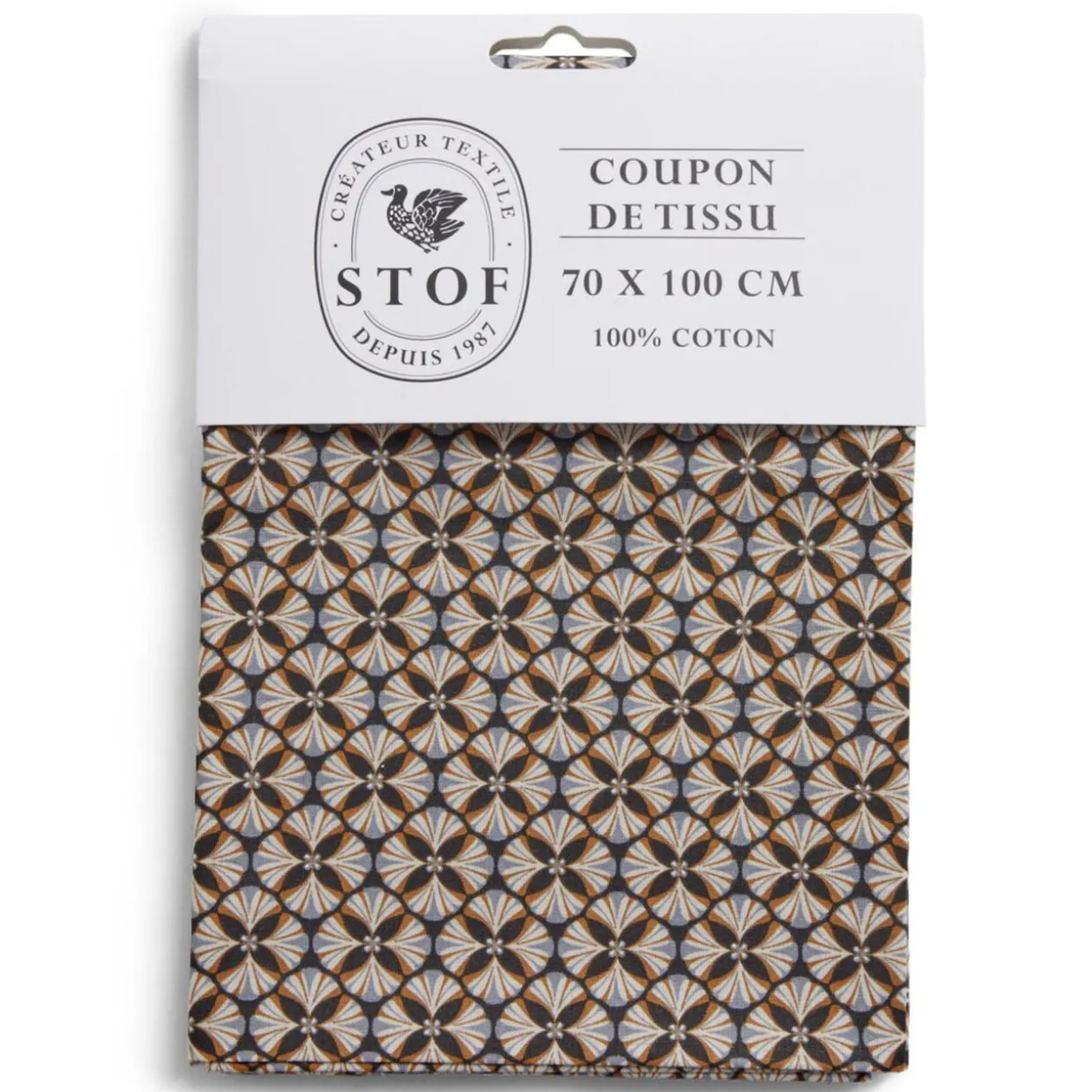 Coupon tissu imprimé Eugène 70x100cm coton bleu, noir et marron