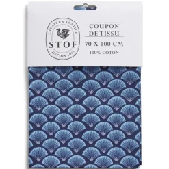 Coupon tissu imprimé Fortuna 70x100cm coton bleu marine et bleu
