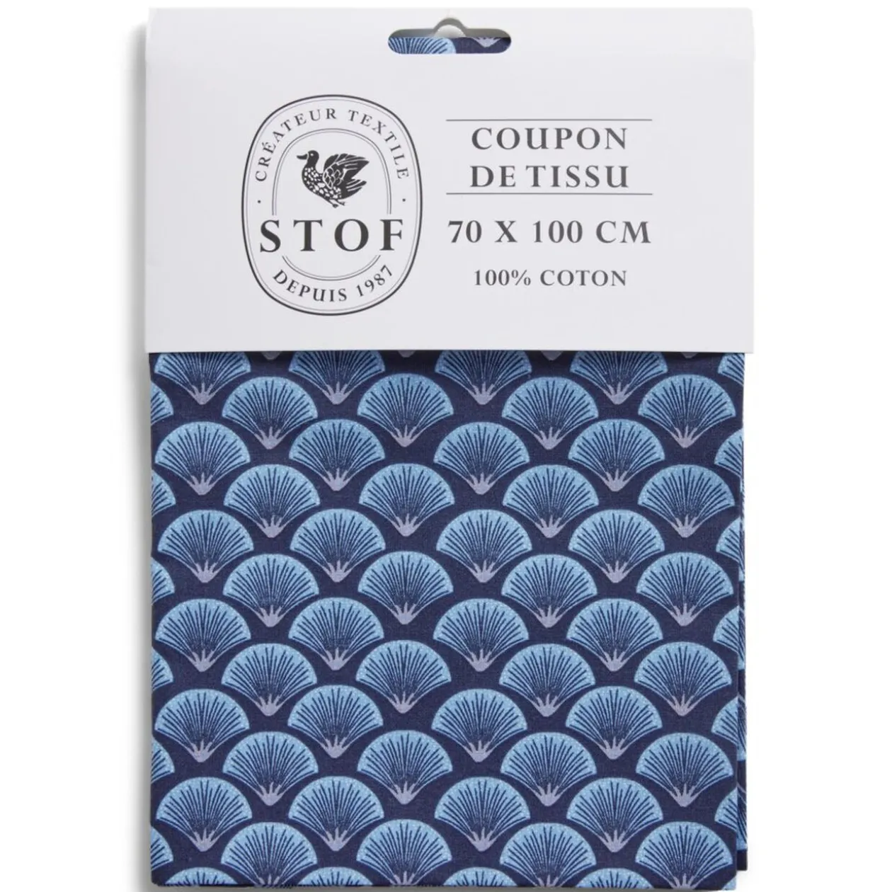 Coupon tissu imprimé Fortuna 70x100cm coton bleu marine et bleu