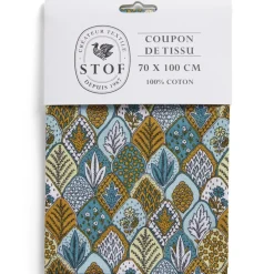 Coupon tissu imprimé Herboriste 70x100cm coton jaune moutarde