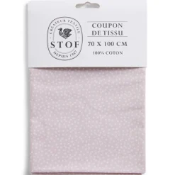 Coupon tissu imprimé Pallinou 70x100cm coton rose poudré et blanc