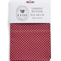 Coupon tissu imprimé pois 70x100cm coton rouge et blanc