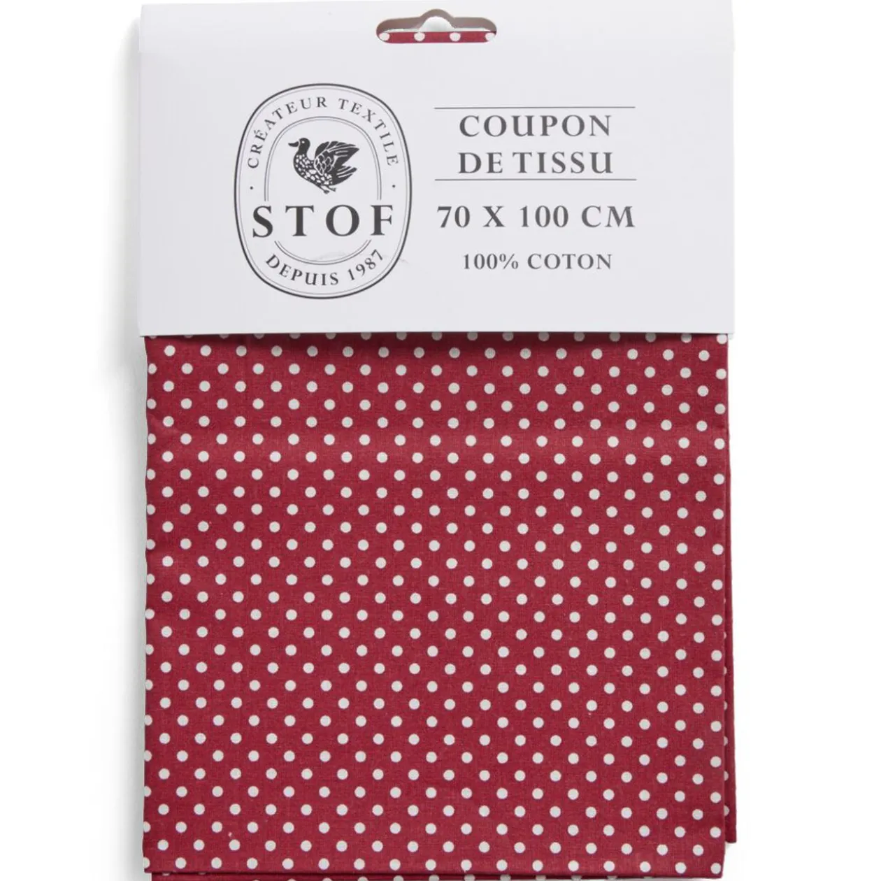 Coupon tissu imprimé pois 70x100cm coton rouge et blanc