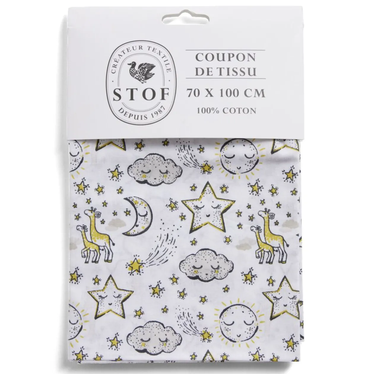 Coupon tissu imprimé Solune 70x100cm coton jaune