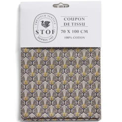 Coupon tissu imprimé Utopia 70x100cm coton beige et jaune