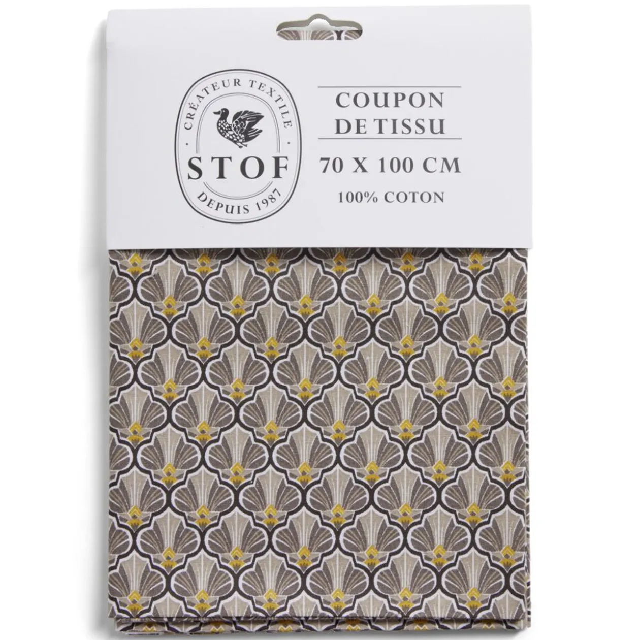 Coupon tissu imprimé Utopia 70x100cm coton beige et jaune