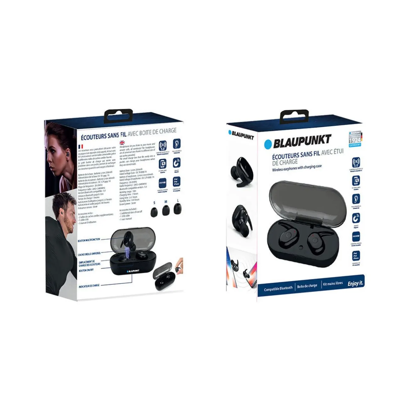 Écouteurs bluetooth sans fil Blaupunkt avec boîte de charge