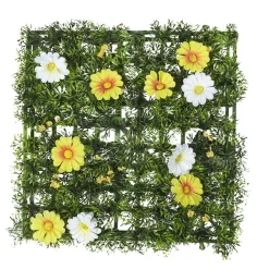 Dalle de gazon artificiel fleurs jaunes oranges et blanches