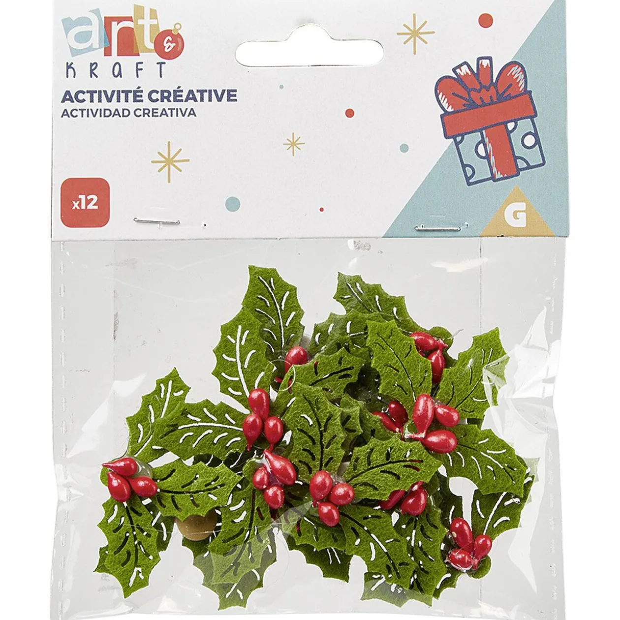 Décoration houx Noël vert et rouge x12