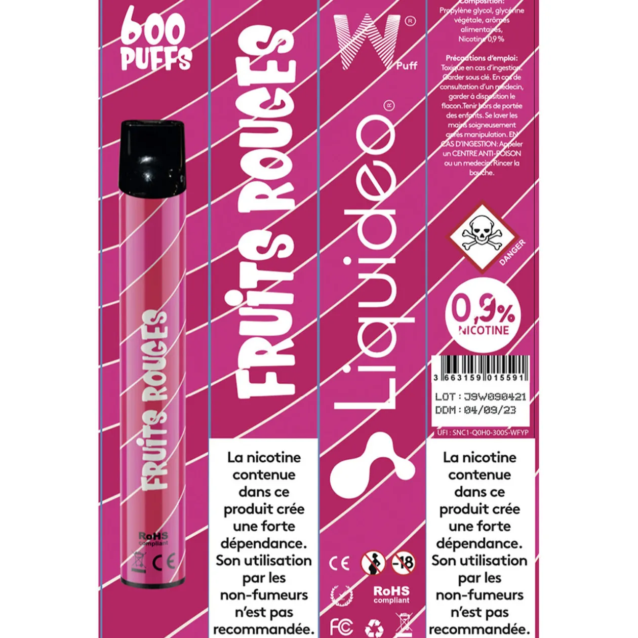 E-cigarette jetable fruit rouge 2 ml 0.9% nicotine