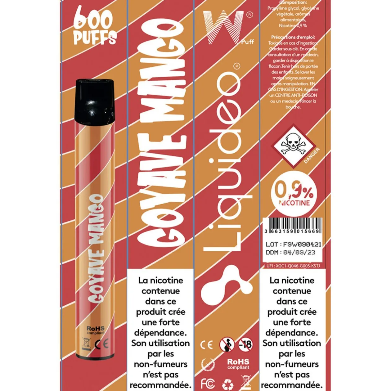 E-cigarette jetable goyave mangue 2 ml 0.9% nicotine