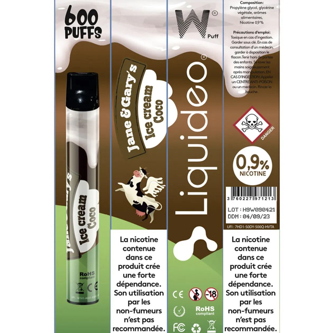 E-cigarette jetable ice cream coco 2 ml 0.9% nicotine