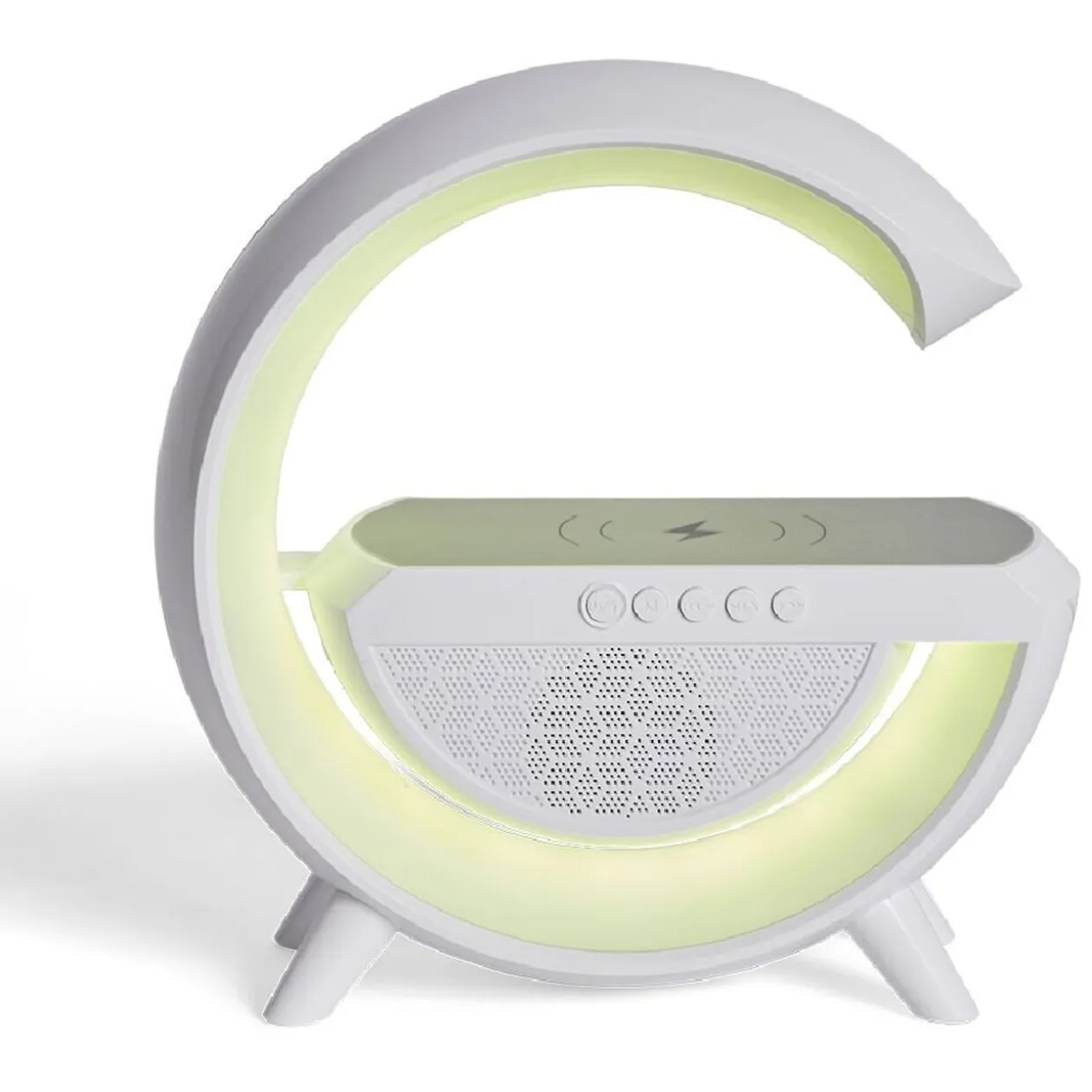 Enceinte multifonction forme G lampe et chargeur à induction