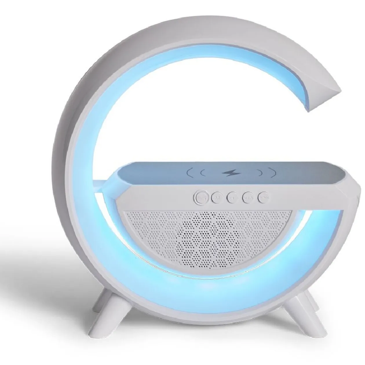 Enceinte multifonction forme G lampe et chargeur à induction