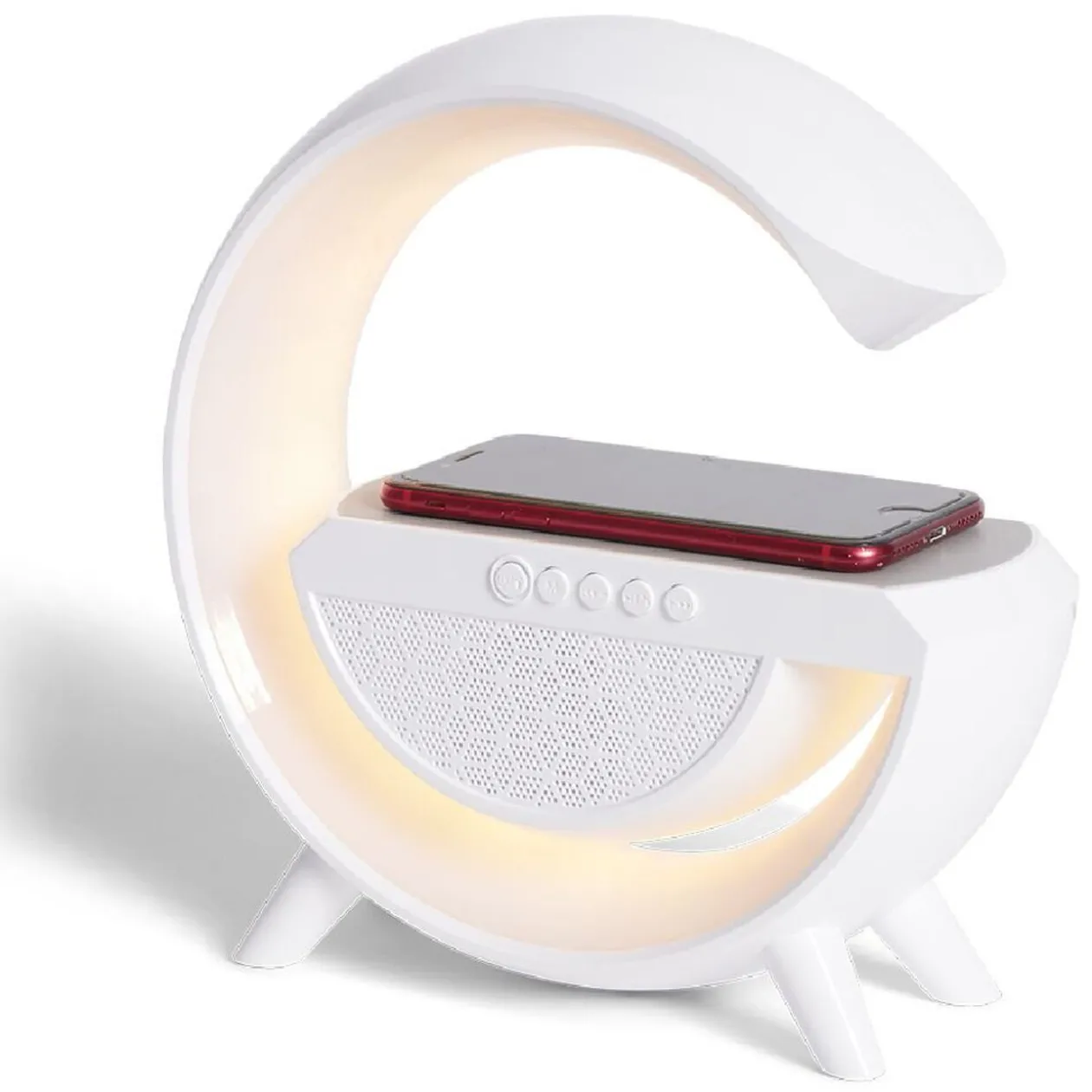 Enceinte multifonction forme G lampe et chargeur à induction