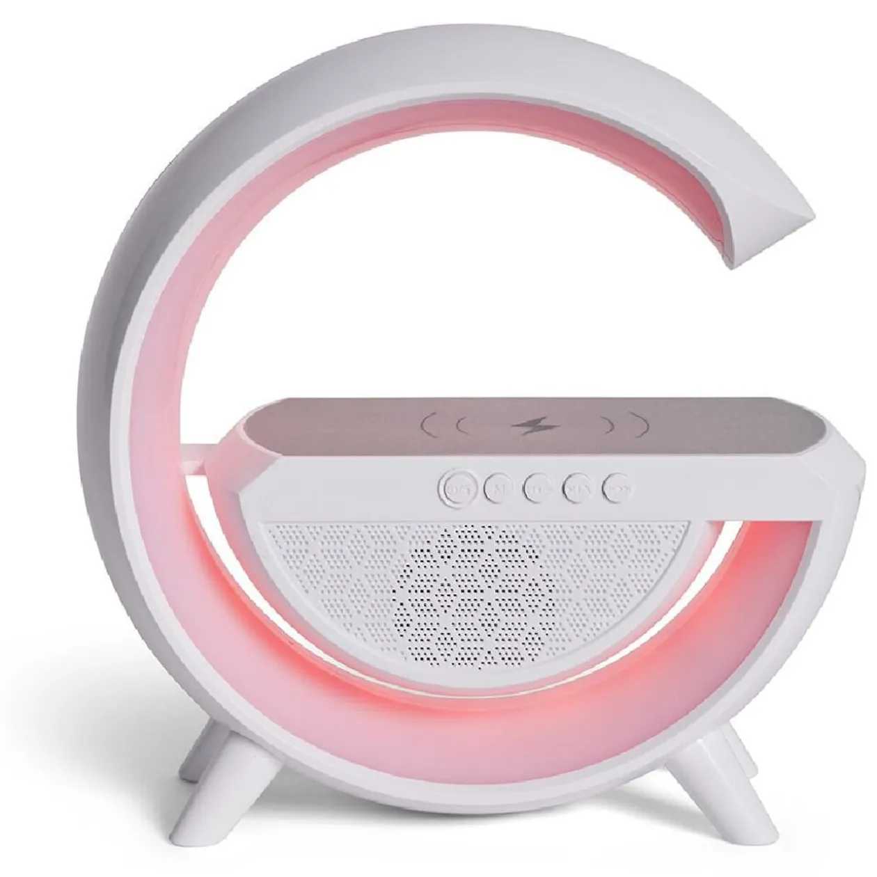 Enceinte multifonction forme G lampe et chargeur à induction