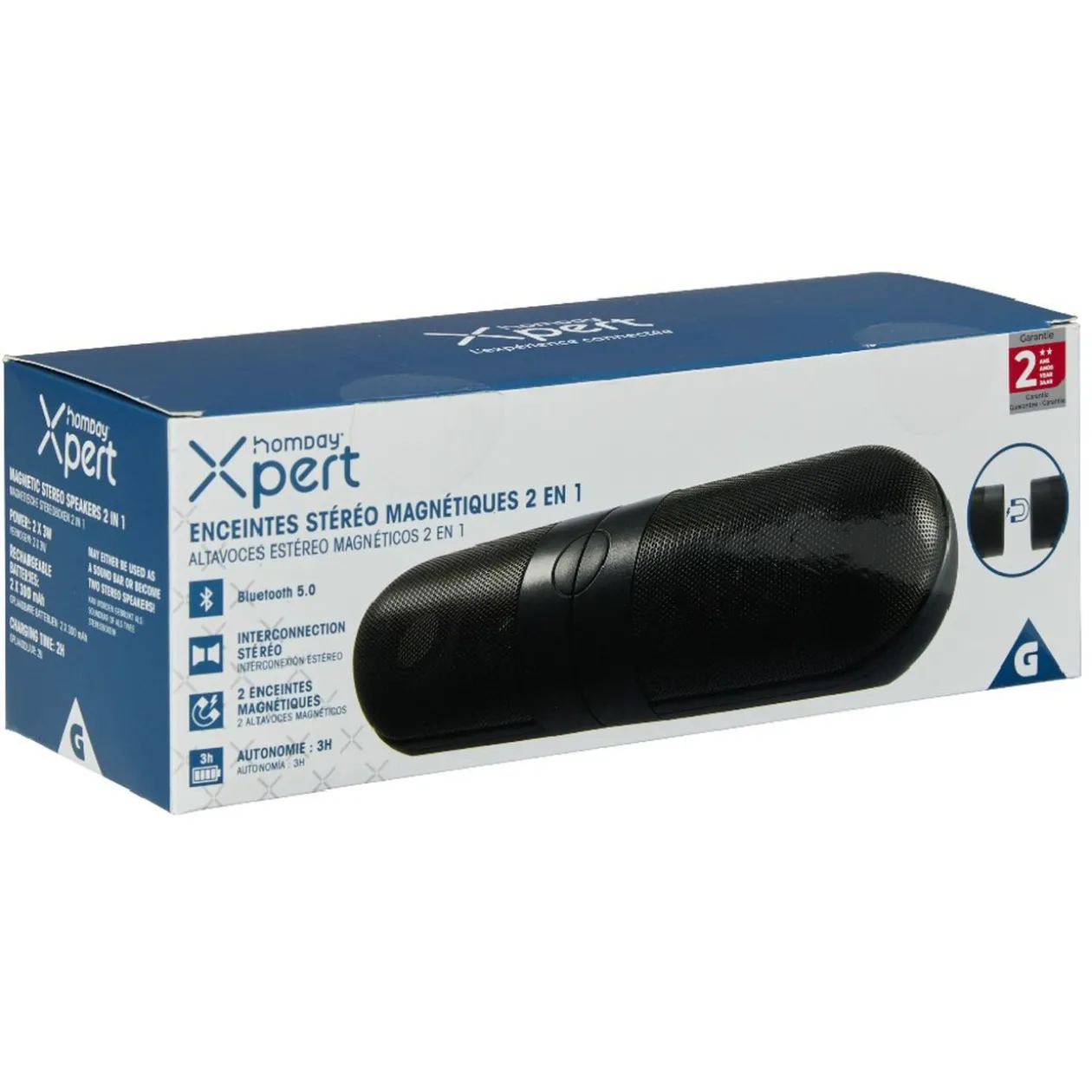 Enceinte stéréo Bluetooth fixation magnétique détachable 2 x 3W