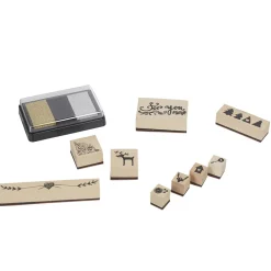 Encreur 3 couleurs avec 9 tampons bois thème Noël