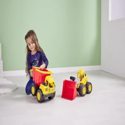 Engin de chantier jaune et rouge