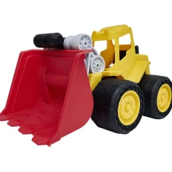 Engin de chantier jaune et rouge