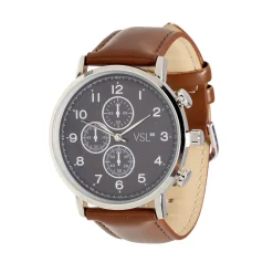 Ensemble montre et bracelet homme simili marron