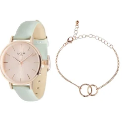 Ensemble montre et bracelet femme rose gold et vert pastel