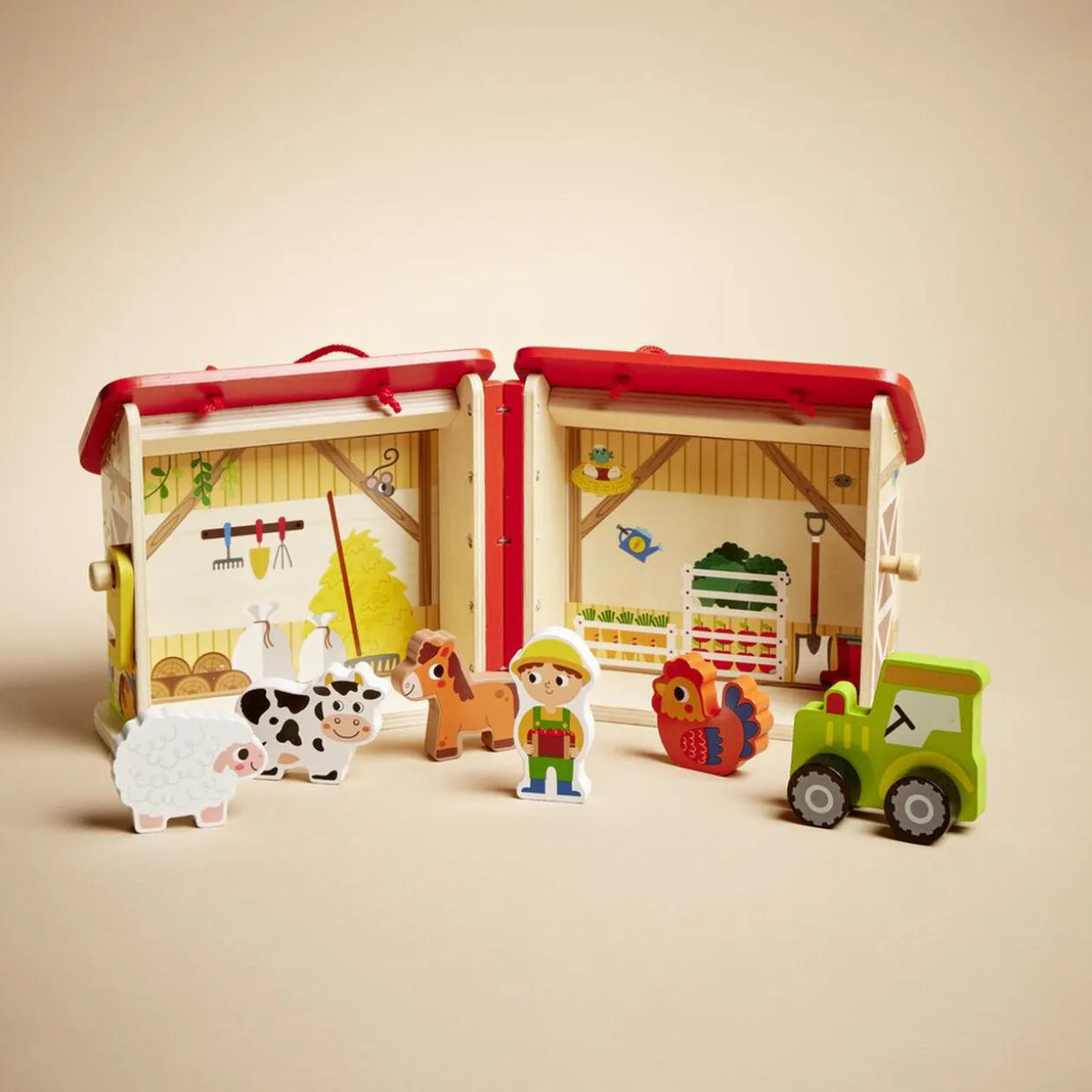 Ferme ou hôpital ou caserne de pompiers pliable en bois 20,5x17,5xH19cm