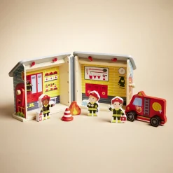 Ferme ou hôpital ou caserne de pompiers pliable en bois 20,5x17,5xH19cm