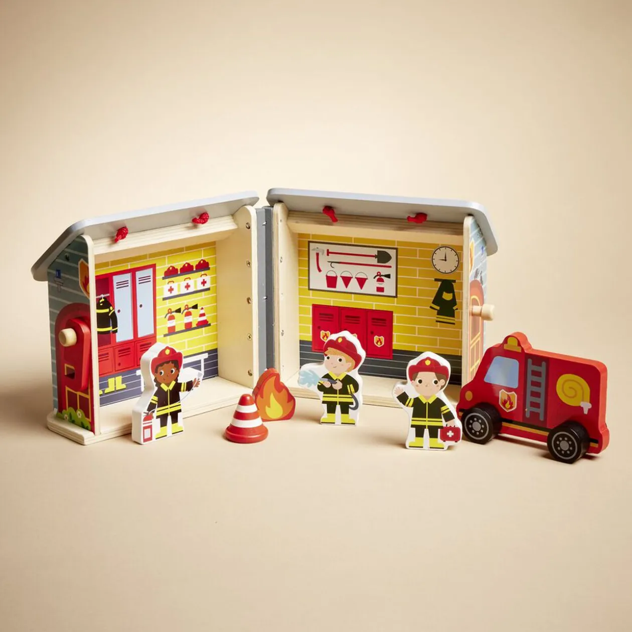 Ferme ou hôpital ou caserne de pompiers pliable en bois 20,5x17,5xH19cm