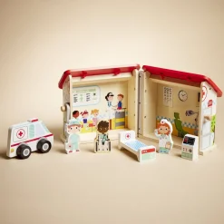 Ferme ou hôpital ou caserne de pompiers pliable en bois 20,5x17,5xH19cm