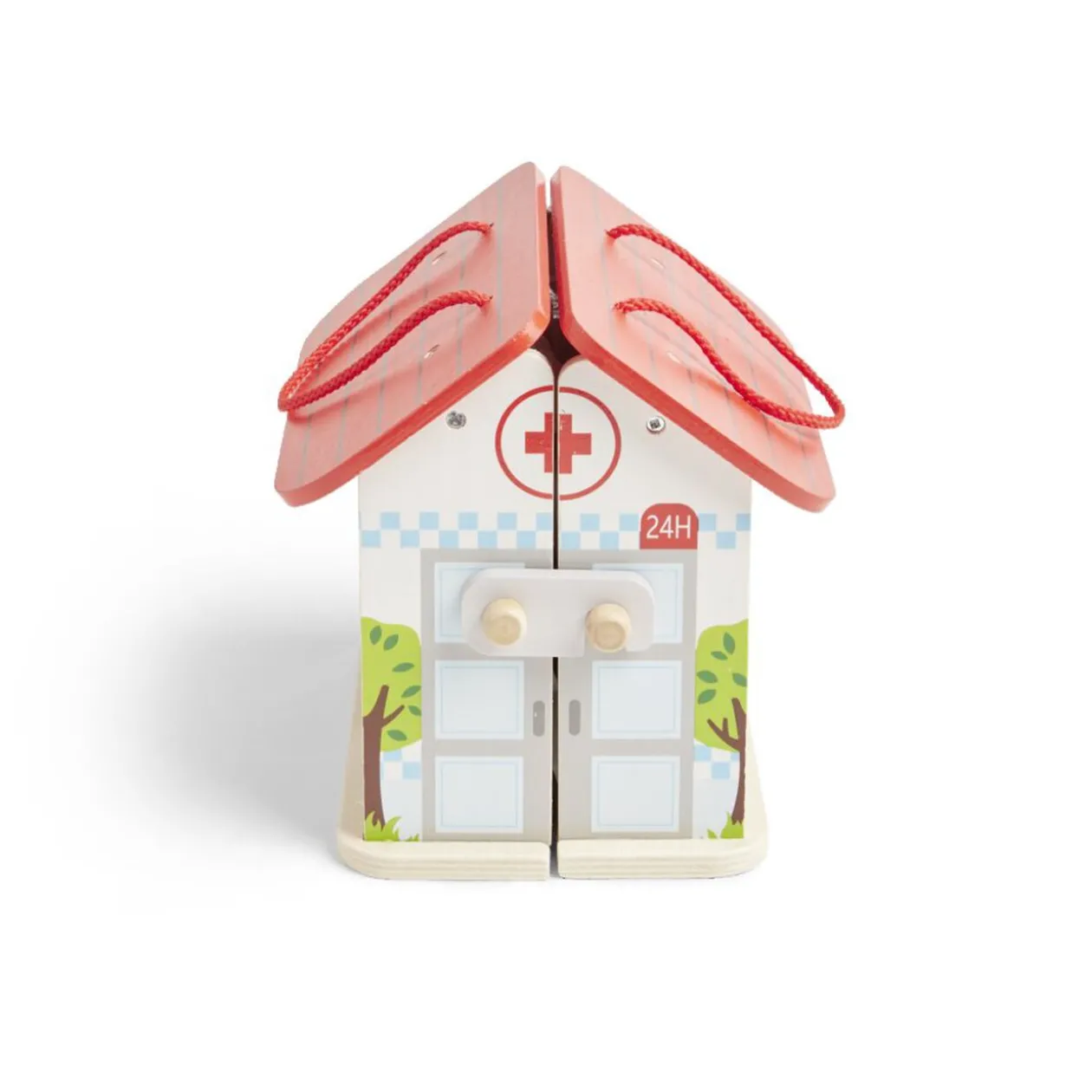 Ferme ou hôpital ou caserne de pompiers pliable en bois 20,5x17,5xH19cm