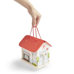 Ferme ou hôpital ou caserne de pompiers pliable en bois 20,5x17,5xH19cm