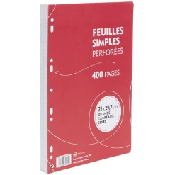 Feuille simple perforée A4 grands carreaux 21x29,7 cm x400