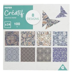 Feuilles de papier créatif 8 designs 24 pages L15x15cm