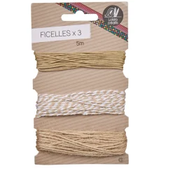 Ficelle 5m x3 création beige et rayures