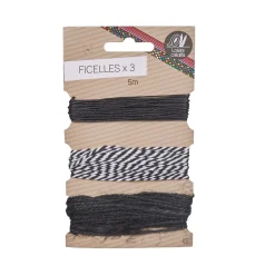 Ficelle 5m x3 création noir et rayures