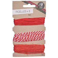 Ficelle 5m x3 création rouge et rayures