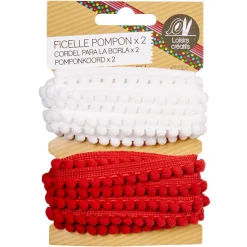 Ficelle pompon rouge blanc L. 2 m x2