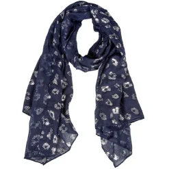 Foulard plissé motif léopard bleu marine argenté