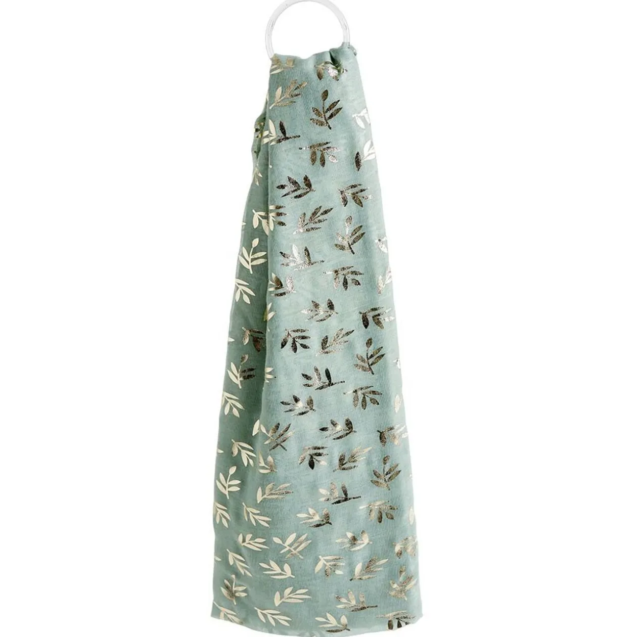Foulard vert clair imprimé feuille dorée