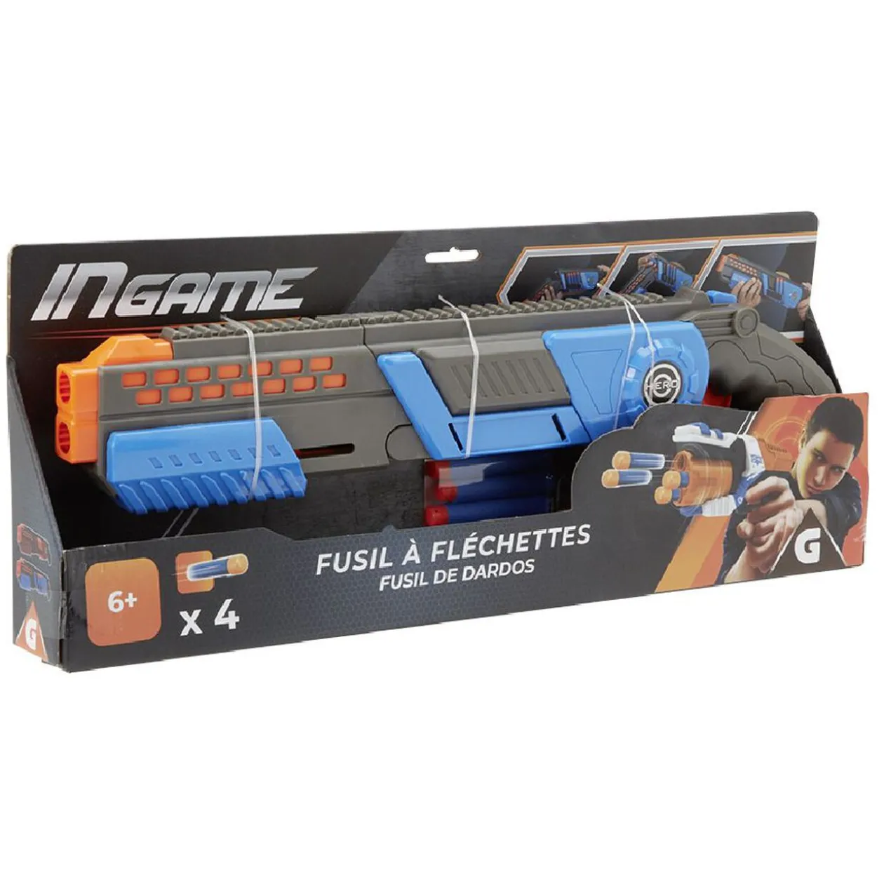 Fusil + 4 fléchettes en mousse