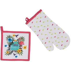 Gant de cuisine et manique motif tropical