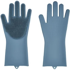 Gant pour vaisselle avec picots silicone bleu x2