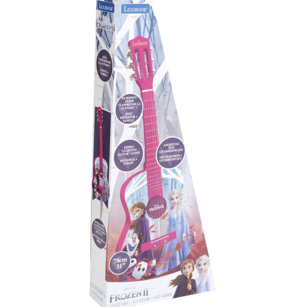 Guitare acoustique La Reine Des Neiges bois bleu et rose